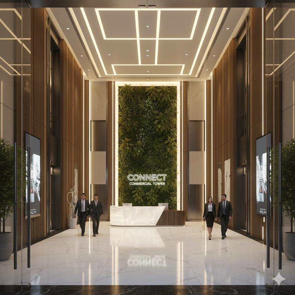 Grand double-height entrance lobby at JP Connect Mira Road